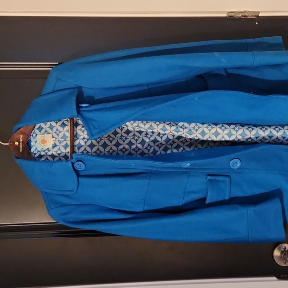 Vintage 90's Teal Wool Blend Long Coat - Picture 3 of 5